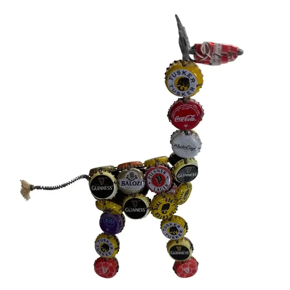 Folk Art Giraffe Upcycled Bottle Caps Handmade Decor Man Cave Recycled Unique